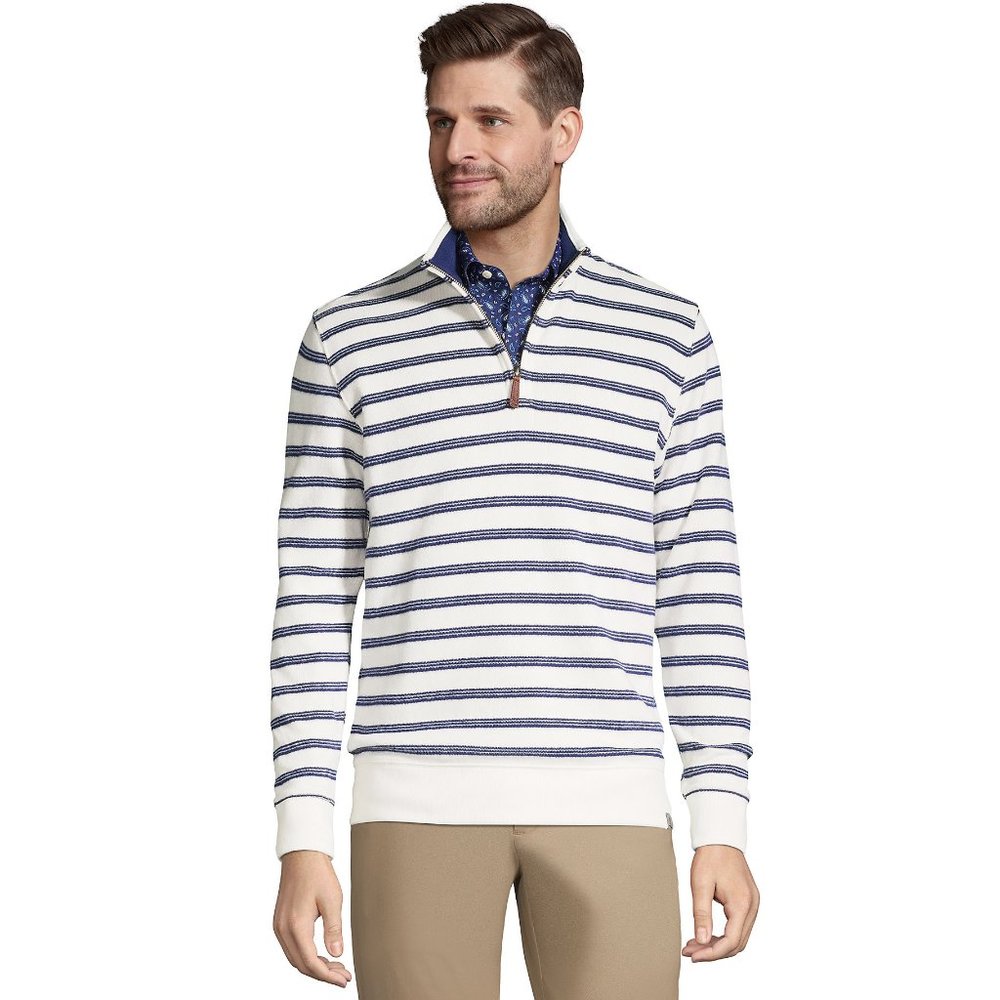 Bedford Rib 100% COTTON Pullover Cream Off White and Navy Blue Striped 2XL TL LT